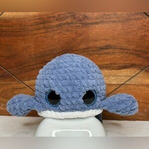 Handmade crocheted dusty blue whale plushy